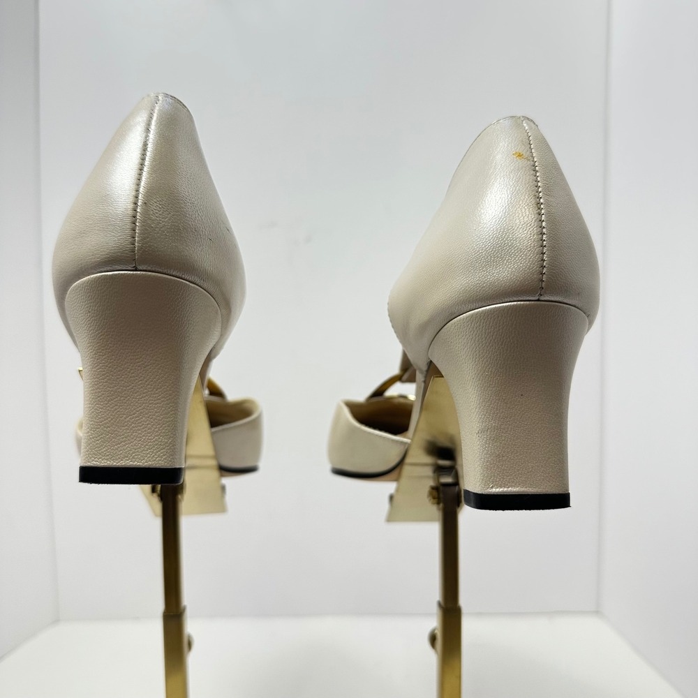 Vintage Ros Hommerson Champagne Pearl Leather T-Strap Block Heel pumps 9.5M - Picture 8 of 8